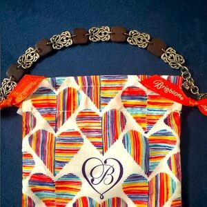 🩶Brighton Silver Heart Swirls & Wood Accent Bracelet with Cute Heart Jewelry Bag